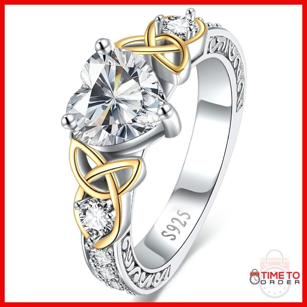 2CT Moissanite Heart Celtic Knot Sterling Silver Ring Size 7